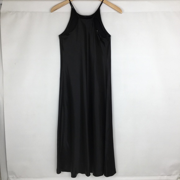 Vintage 90s Y2K Black Satin Midi Dress High Neck Size 5/6 by All That Jazz Goth - Picture 12 of 14